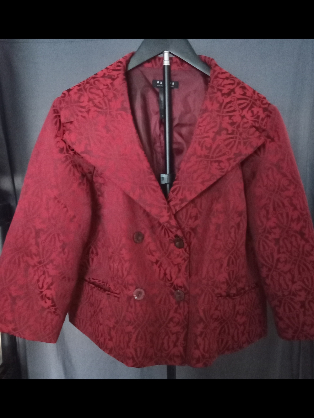 Axcess Brick Red Floral Patterned Double-Breasted Jacket Women's Size 16